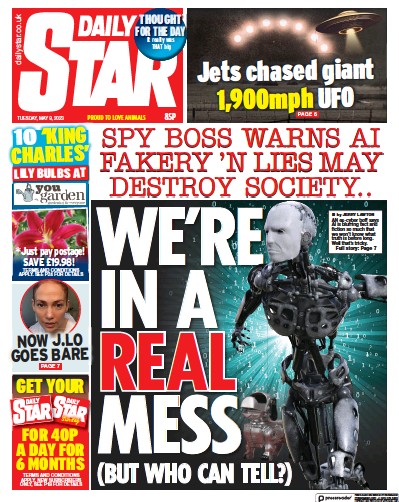 Daily Star (UK) Newspaper Front Page for 9 May 2023