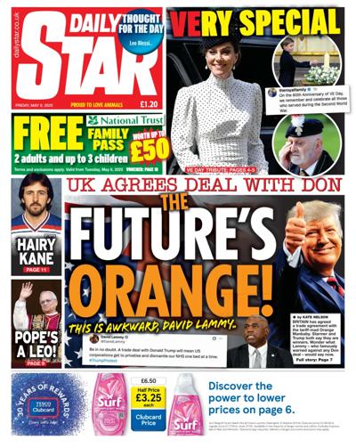 Daily Star (UK) Newspaper Front Page for 9 May 2025