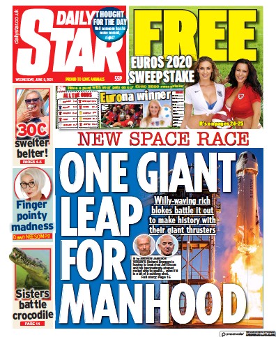 Daily Star (UK) Newspaper Front Page for 9 June 2021