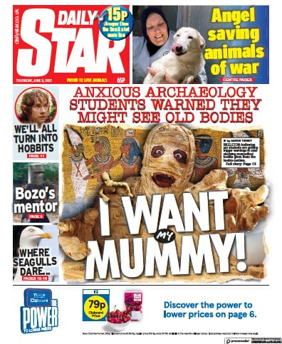 Daily Star (UK) Newspaper Front Page for 9 June 2022