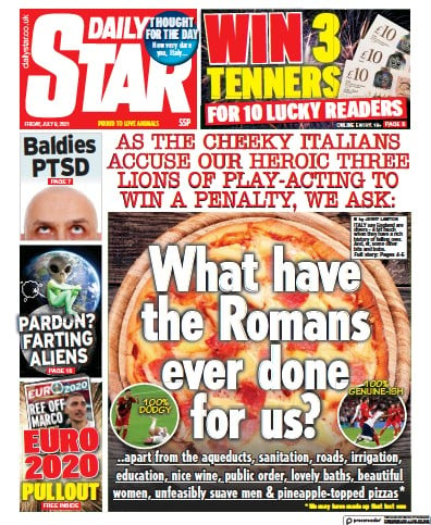 Daily Star (UK) Newspaper Front Page for 9 July 2021