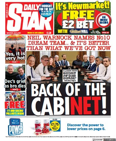 Daily Star (UK) Newspaper Front Page for 9 July 2022