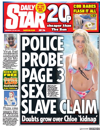 Daily Star Newspaper Front Page for 9 August 2017