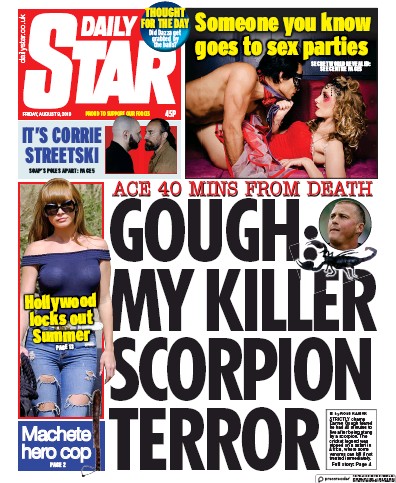 Daily Star (UK) Newspaper Front Page for 9 August 2019