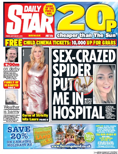 Daily Star Newspaper Front Page for 9 September 2016