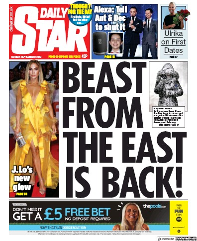 Daily Star Newspaper Front Page for 9 September 2019