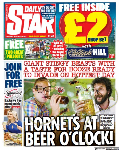 Daily Star (UK) Newspaper Front Page for 9 September 2023