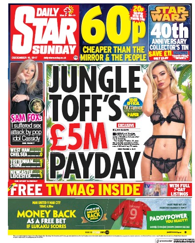 Daily Star Sunday Newspaper Front Page for 10 December 2017