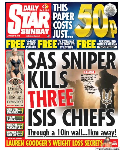 Daily Star Sunday Newspaper Front Page for 10 January 2016