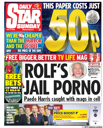 Daily Star Sunday Newspaper Front Page for 10 July 2016