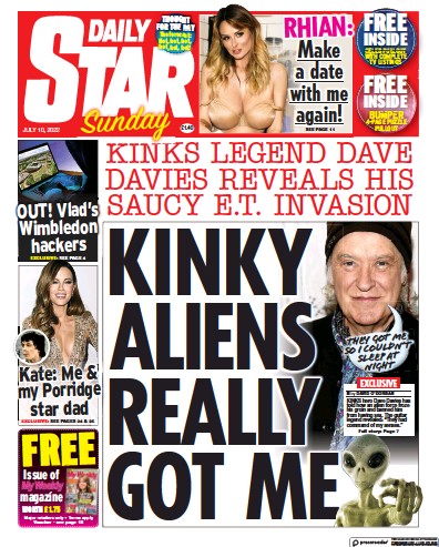 Daily Star Sunday (UK) Newspaper Front Page for 10 July 2022