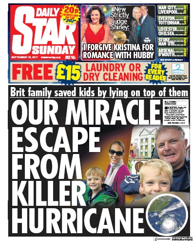 Daily Star Sunday Newspaper Front Page for 10 September 2017