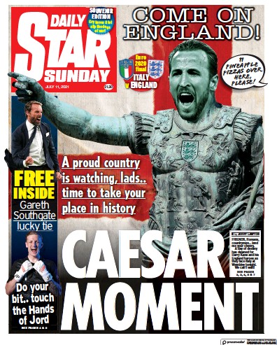 Daily Star Sunday (UK) Newspaper Front Page for 11 July 2021