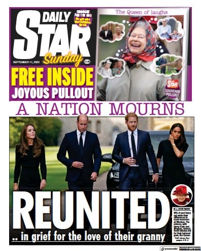 Daily Star Sunday (UK) Newspaper Front Page for 11 September 2022