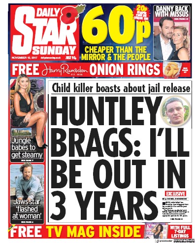 Daily Star Sunday Newspaper Front Page for 12 November 2017