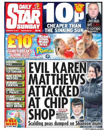 Daily Star Sunday (UK) Newspaper Front Page for 12 February 2017