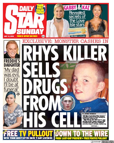 Daily Star Sunday (UK) Newspaper Front Page for 12 May 2019