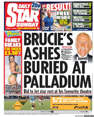 Daily Star Sunday Newspaper Front Page for 12 August 2018