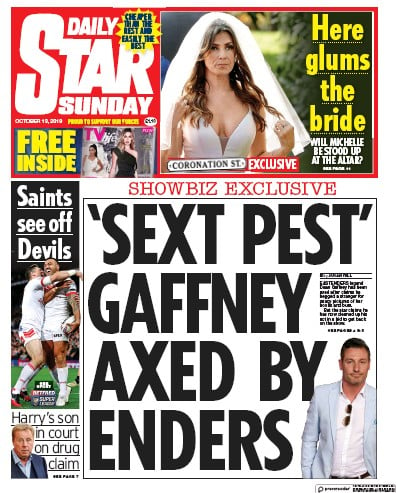 Daily Star Sunday (UK) Newspaper Front Page for 13 October 2019