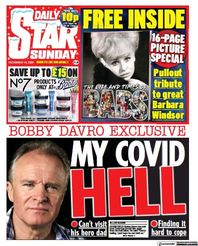 Daily Star Sunday Newspaper Front Page for 13 December 2020