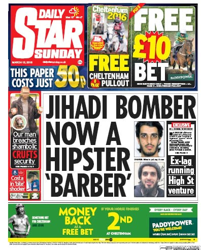 Daily Star Sunday Newspaper Front Page for 13 March 2016
