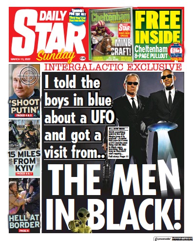 Daily Star Sunday (UK) Newspaper Front Page for 13 March 2022