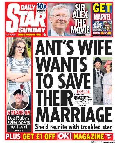 Daily Star Sunday Newspaper Front Page for 13 May 2018