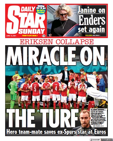 Daily Star Sunday (UK) Newspaper Front Page for 13 June 2021