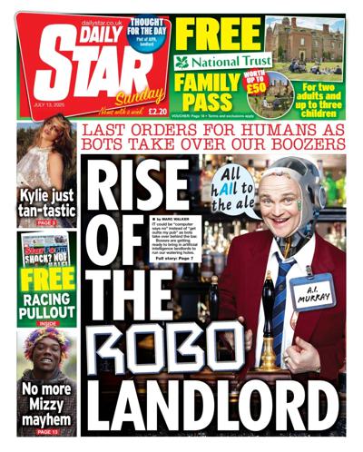 Daily Star Sunday (UK) Newspaper Front Page for 13 July 2025
