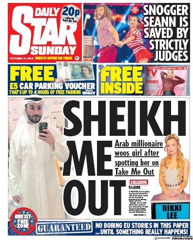 Daily Star Sunday Newspaper Front Page for 14 October 2018