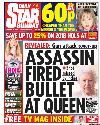 Daily Star Sunday Newspaper Front Page for 14 January 2018