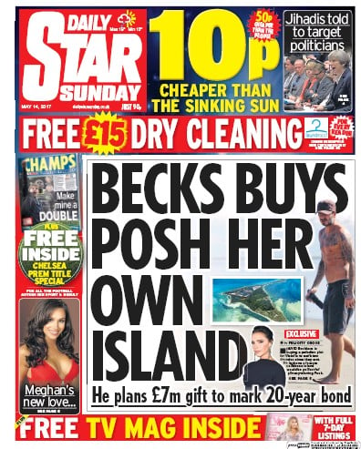 Daily Star Sunday Newspaper Front Page for 14 May 2017
