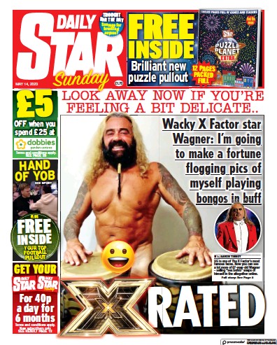 Daily Star Sunday (UK) Newspaper Front Page for 14 May 2023
