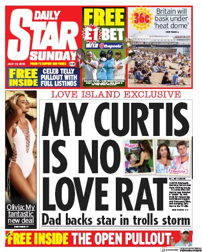 Daily Star Sunday Newspaper Front Page for 14 July 2019