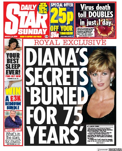 Daily Star Sunday Newspaper Front Page for 15 March 2020