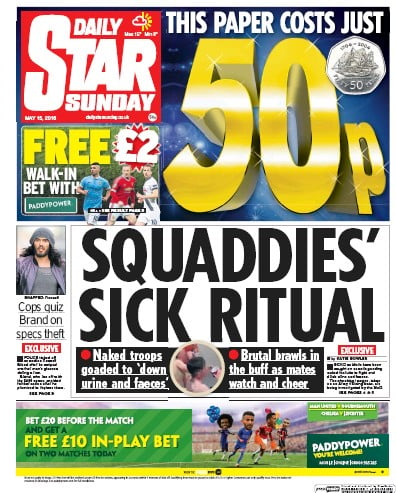 Daily Star Sunday Newspaper Front Page for 15 May 2016