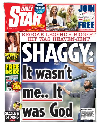 Daily Star Sunday (UK) Newspaper Front Page for 15 June 2025