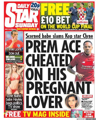 Daily Star Sunday Newspaper Front Page for 15 July 2018