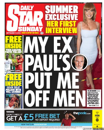 Daily Star Sunday Newspaper Front Page for 15 September 2019