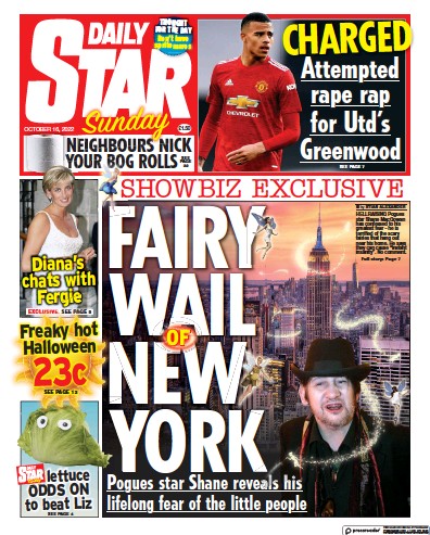 Daily Star Sunday (UK) Newspaper Front Page for 16 October 2022