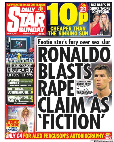 Daily Star Sunday Newspaper Front Page for 16 April 2017
