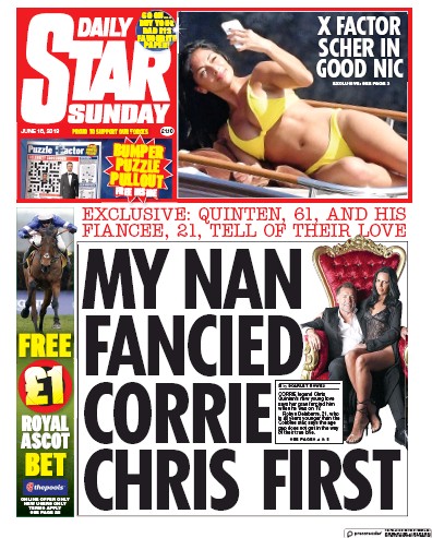 Daily Star Sunday Newspaper Front Page for 16 June 2019