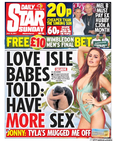 Daily Star Sunday Newspaper Front Page for 16 July 2017