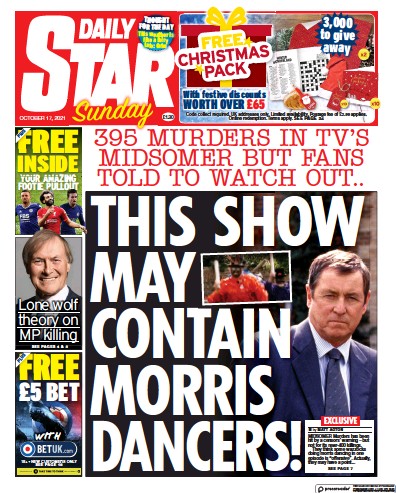 Daily Star Sunday (UK) Newspaper Front Page for 17 October 2021