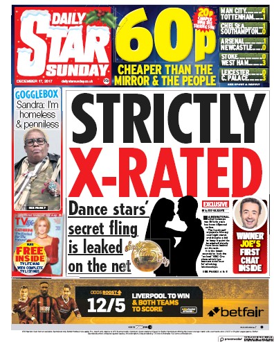 Daily Star Sunday Newspaper Front Page for 17 December 2017