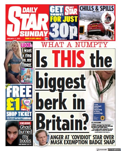 Daily Star Sunday Newspaper Front Page for 17 January 2021