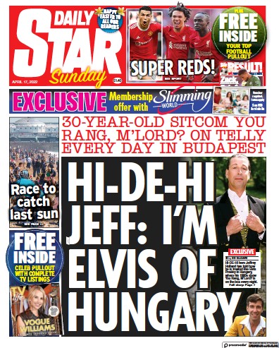 Daily Star Sunday Newspaper Front Page for 17 April 2022