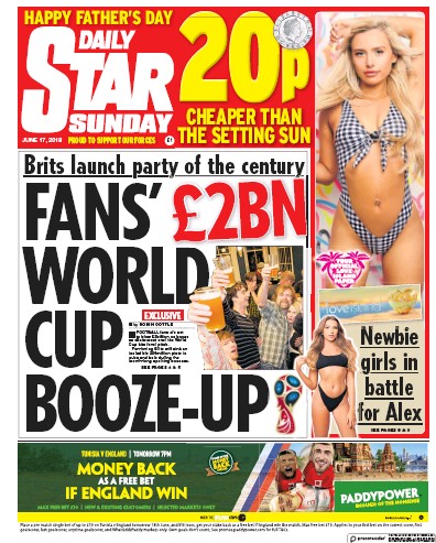 Daily Star Sunday Newspaper Front Page for 17 June 2018