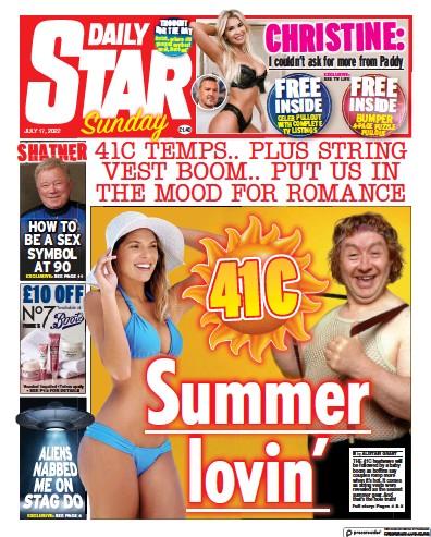 Daily Star Sunday (UK) Newspaper Front Page for 17 July 2022