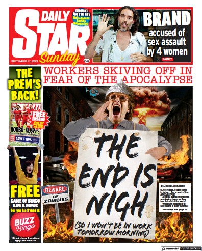 Daily Star Sunday (UK) Newspaper Front Page for 17 September 2023